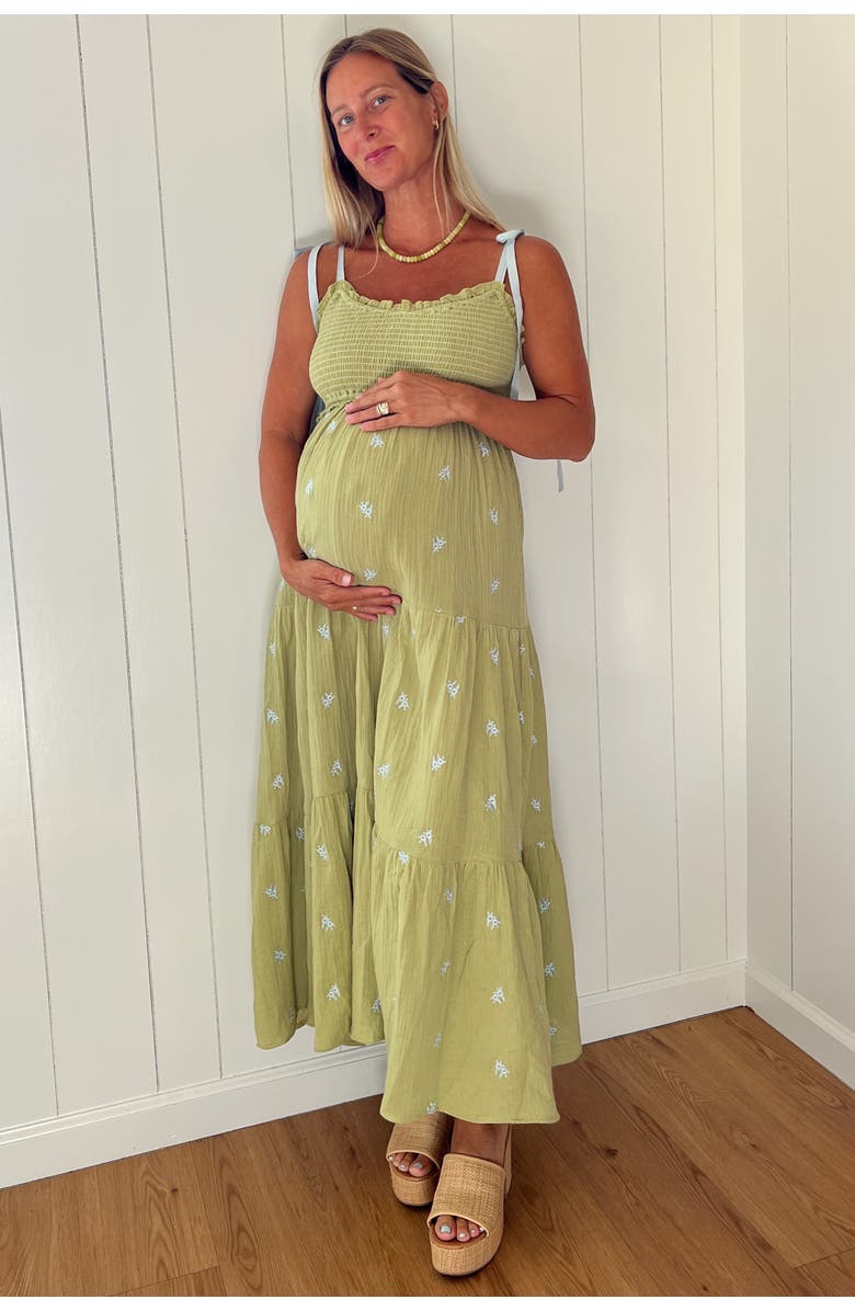 PinkBlush Embroidered Smocked Shoulder Tie Maxi Dress, Alternate, color, 