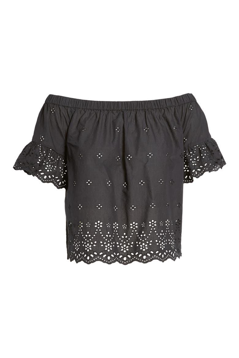 Off the Shoulder Eyelet Top, Alternate, color, TRUE BLACK