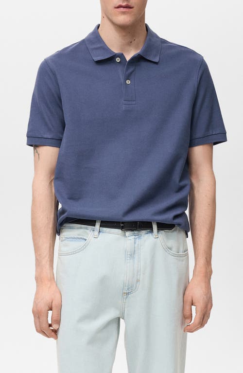 Mango Regular Fit Cotton Pique Knit Polo In Blue