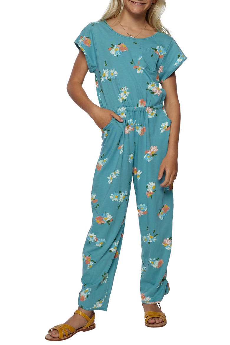 Kids' Ryder Floral Cotton Jumpsuit, Main, color, TEAL