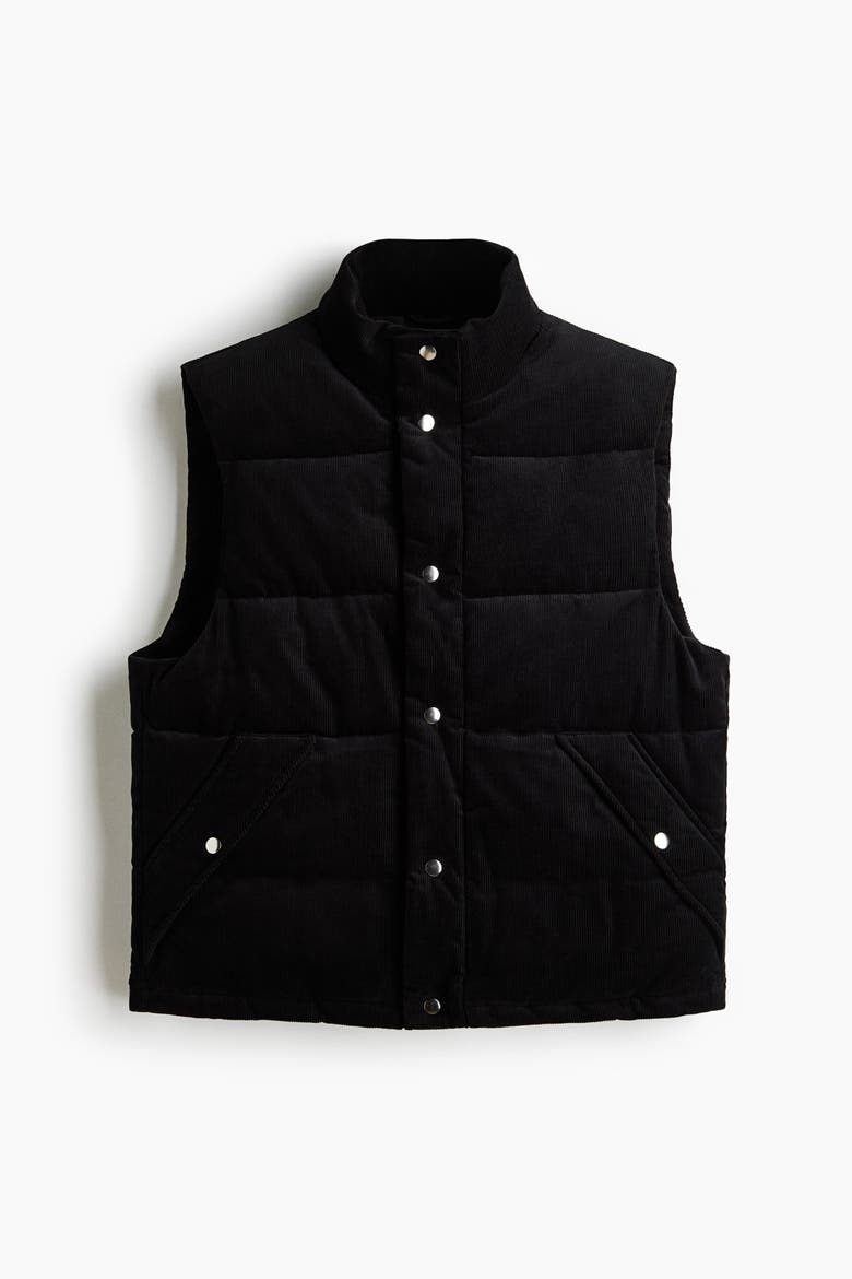 Corduroy Puffer Vest, Alternate, color, Black