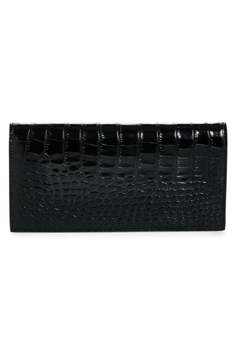 Shiny Croc Embossed Leather Vertical Wallet, Alternate, color, BLACK