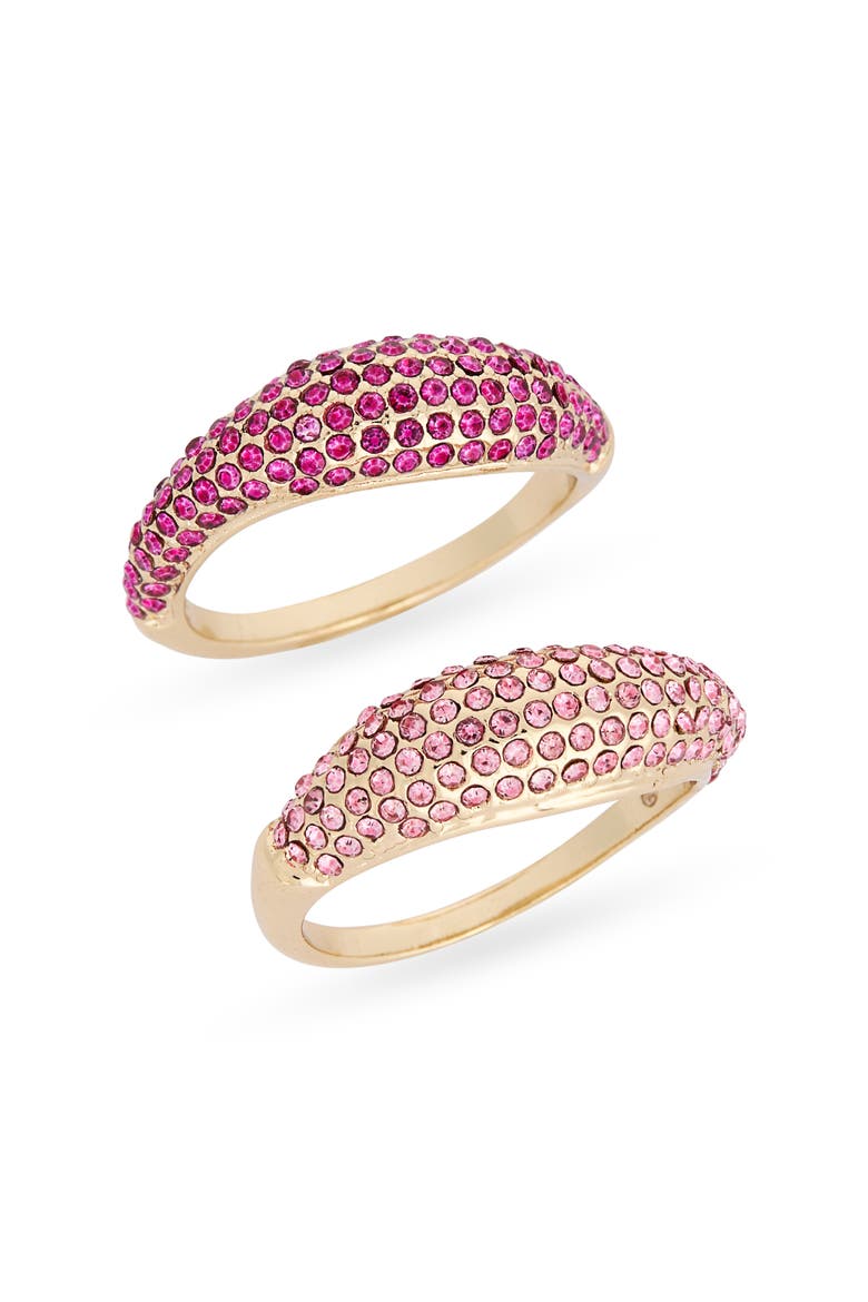 Set of 2 Pavé Crystal Domed Rings, Main, color, PINK MULTI- GOLD