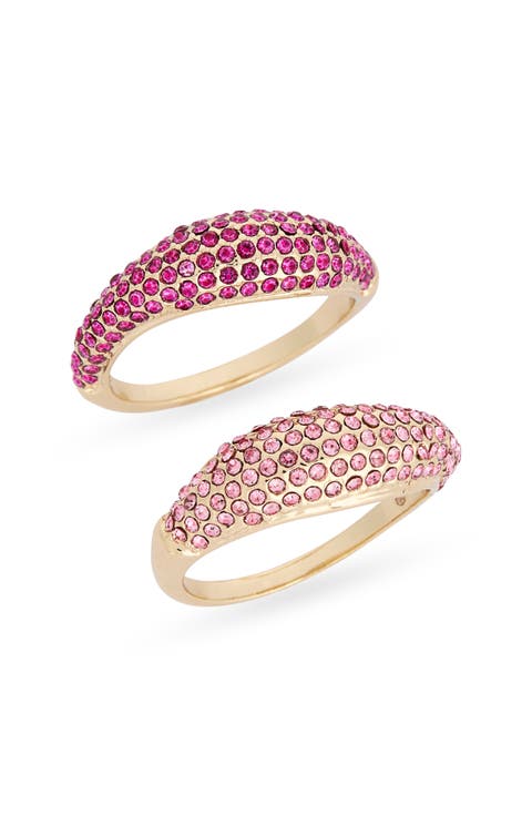 Set of 2 Pavé Crystal Domed Rings