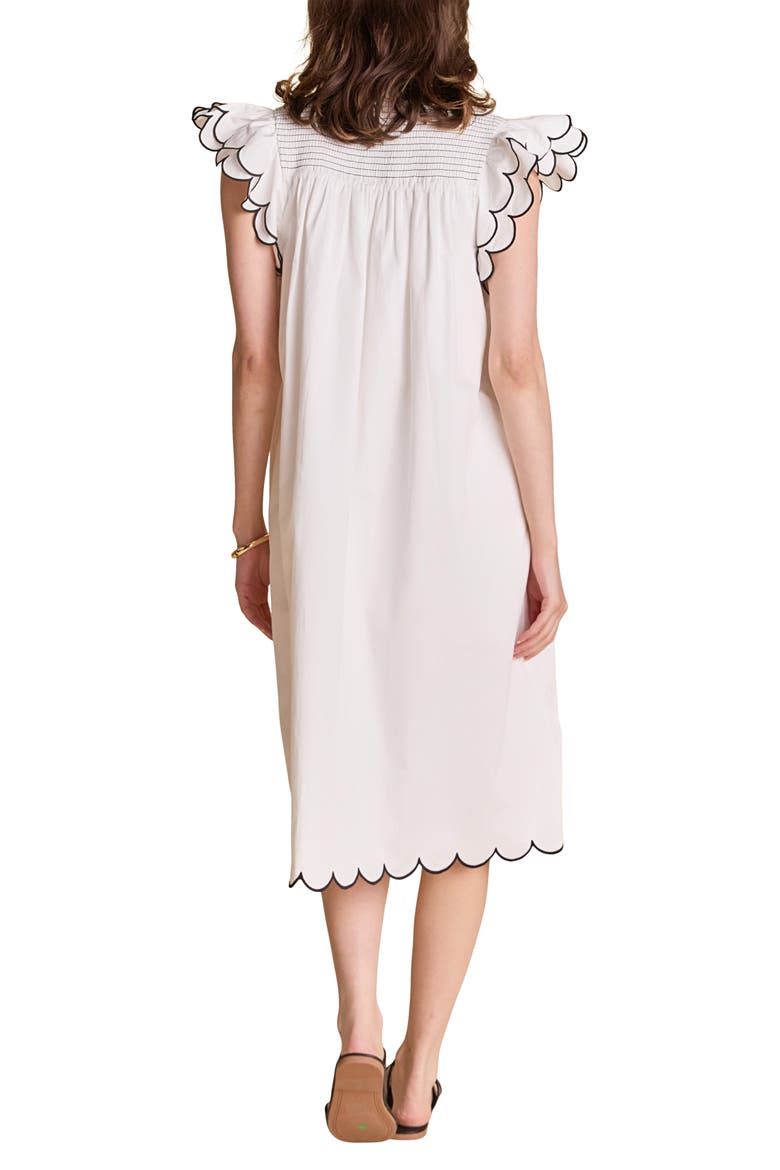 Scallop Hem Midi Dress, Alternate, color, WHITE/ BLACK