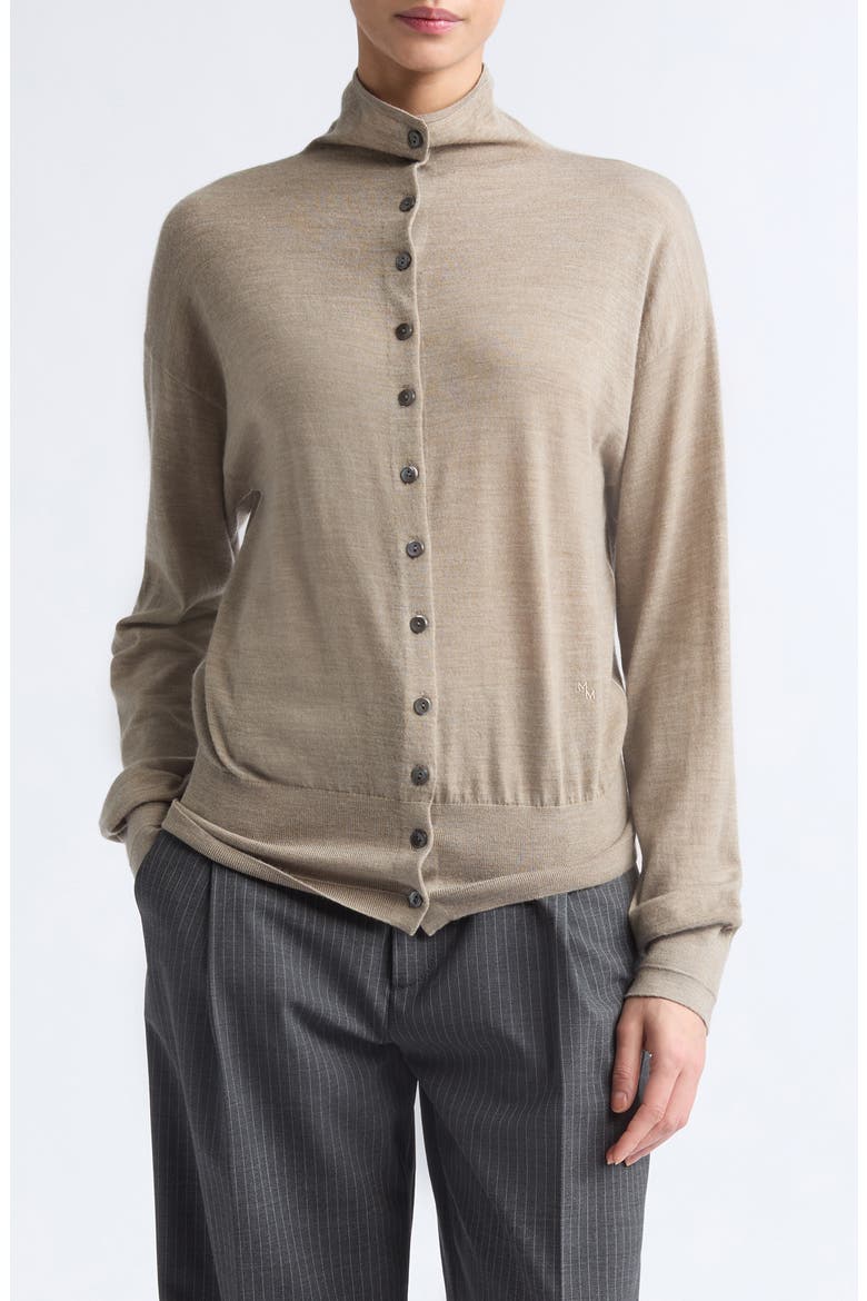 Mock Neck Wool Cardigan, Main, color, HEATHER PEBBLE