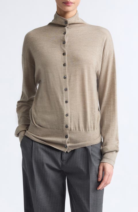Mock Neck Wool Cardigan