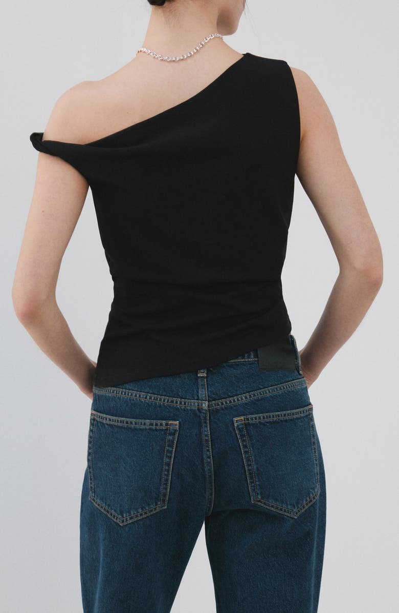 MANGO Asymmetric Ruched Top, Alternate, color, Black