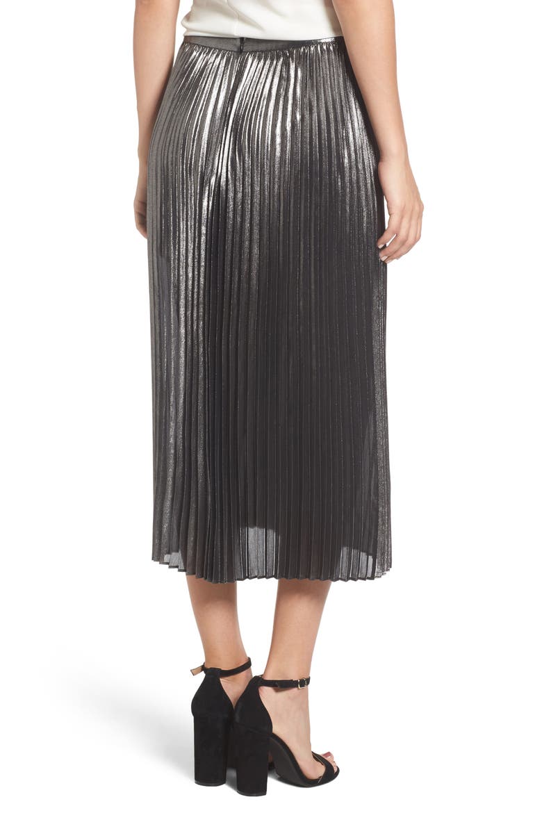 Metallic Pleated Skirt, Alternate, color, SILVER FOIL