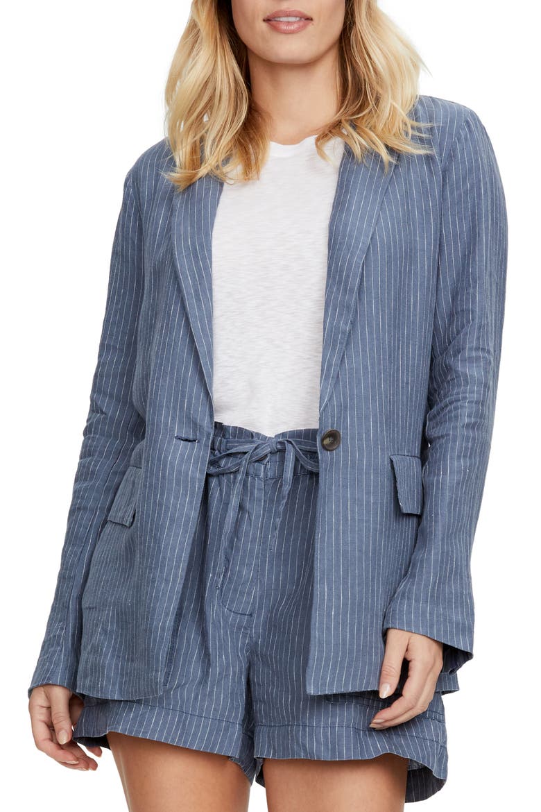 Lottie Pinstripe Linen Blazer, Main, color, LAKE W/ WHITE ST