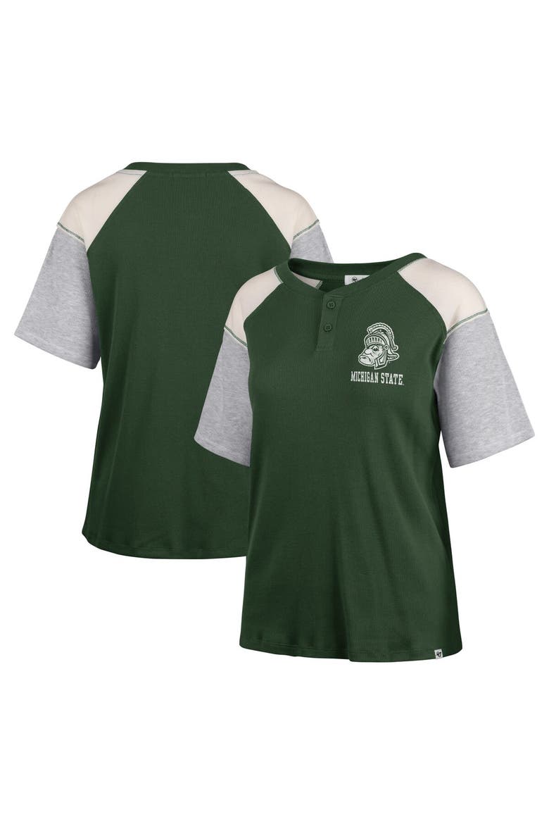 Women's '47 Green Michigan State Spartans Underline Harvey Colorblock Raglan Henley T-Shirt, Main, color, Green