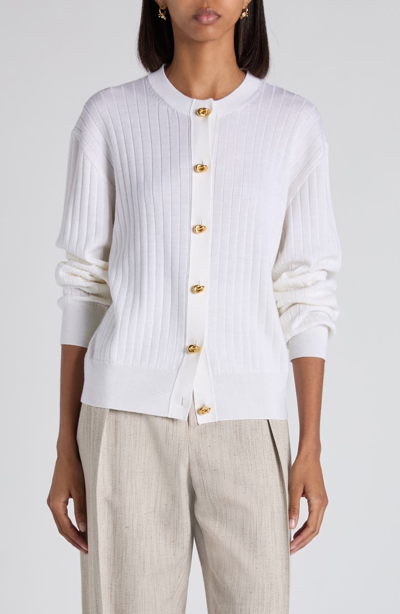 Bottega Veneta Wool Rib Cardigan, Main, color, Chalk
