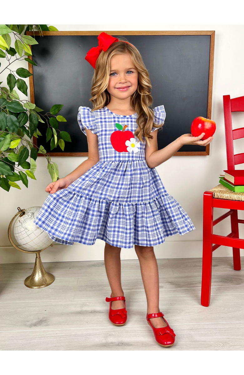 Mia Belle Girls Apple of My Class Cute Back To School Dress, Alternate, color, Blue