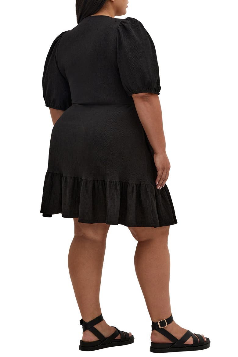 Katelyn Puff Sleeve Faux Wrap Dress, Alternate, color, BLACK