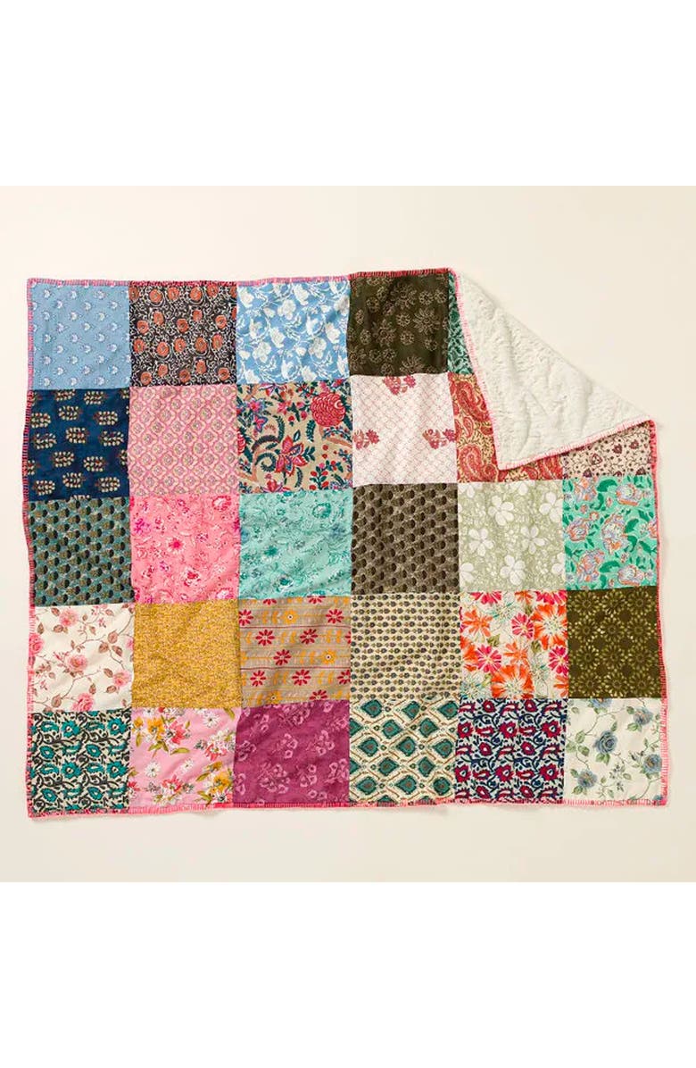 Uncommon Goods Repurposed Sari Plush Backed Blanket, Alternate, color, Multi-Colored Patchwork