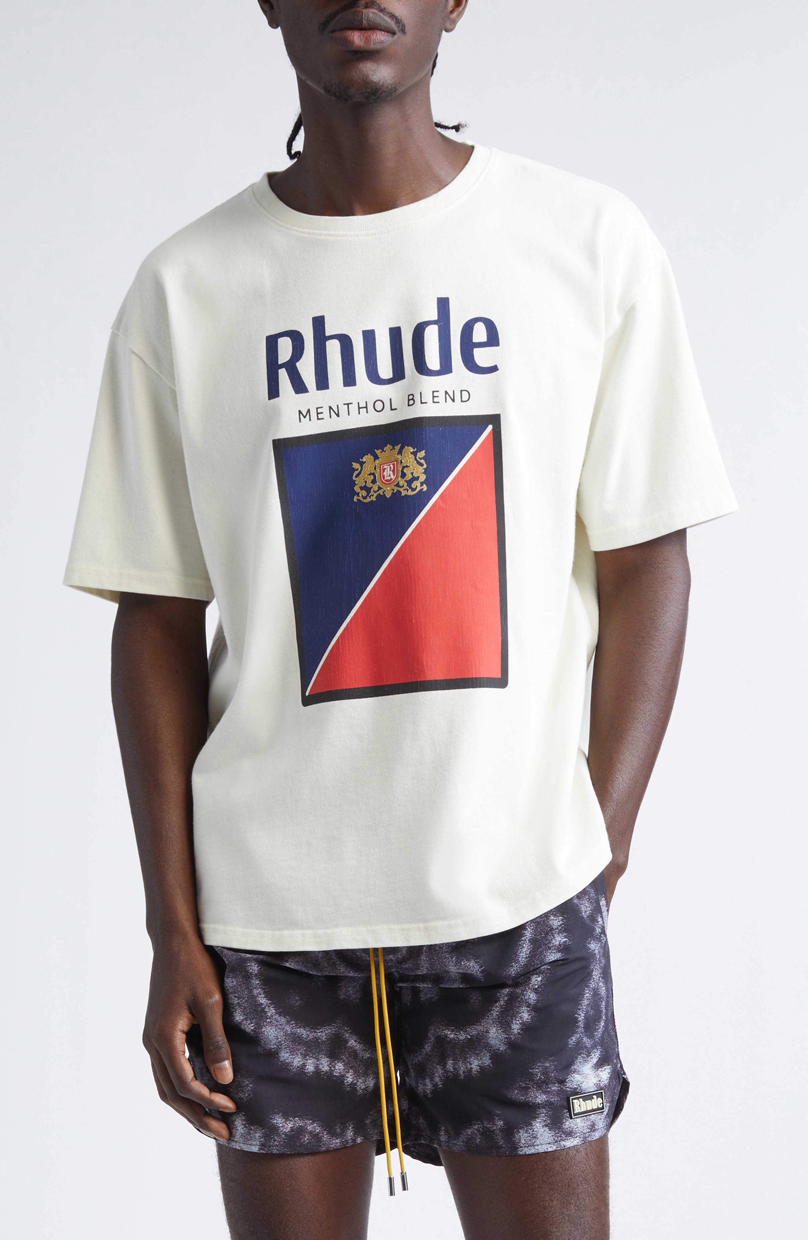 rhude cigarette shirt Men's Patchwork Camp and white stand out against the bold black base RHUDE COLLINS FUMAR TEE