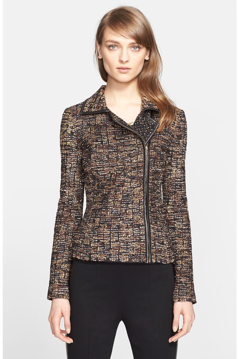 Leather Trim Ribbon Knit Jacket (Nordstrom Exclusive), Alternate, color, CAVIAR MULTI