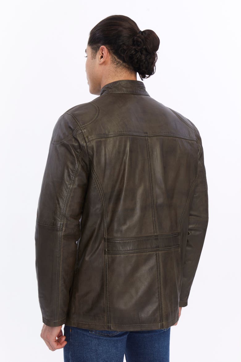 Utility Leather Jacket, Alternate, color, Brown