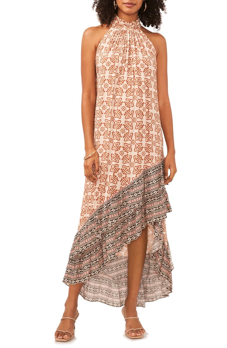 Vince Camuto Mixed Print High-Low Halter Dress, Main, color, 