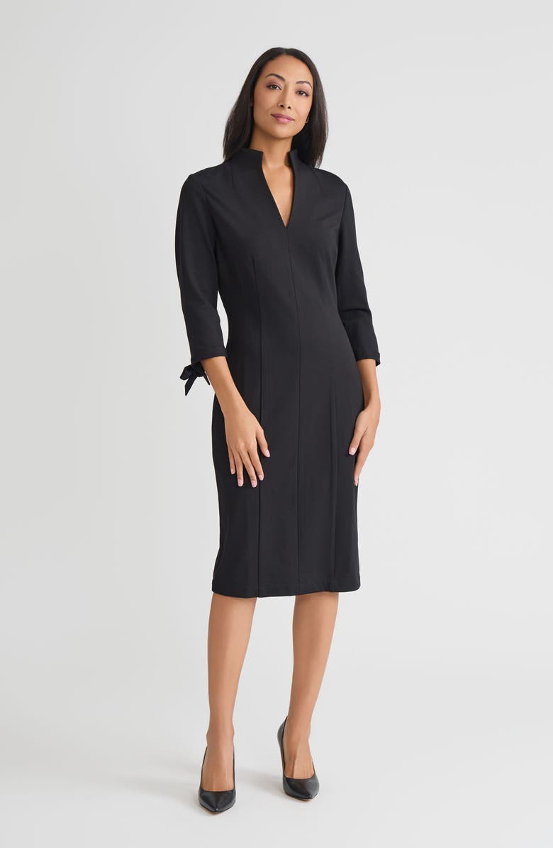 Misook LuxeStretch Ponte Tie Sleeve Sheath Dress, Main, color, Black