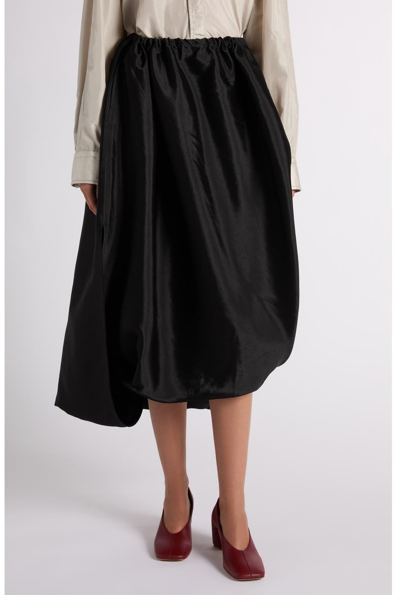 Asymmetric Midi Satin Bubble Skirt, Main, color, 1010 DOUBLE BLACK