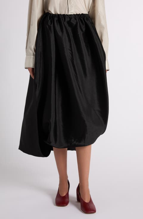 Asymmetric Midi Satin Bubble Skirt