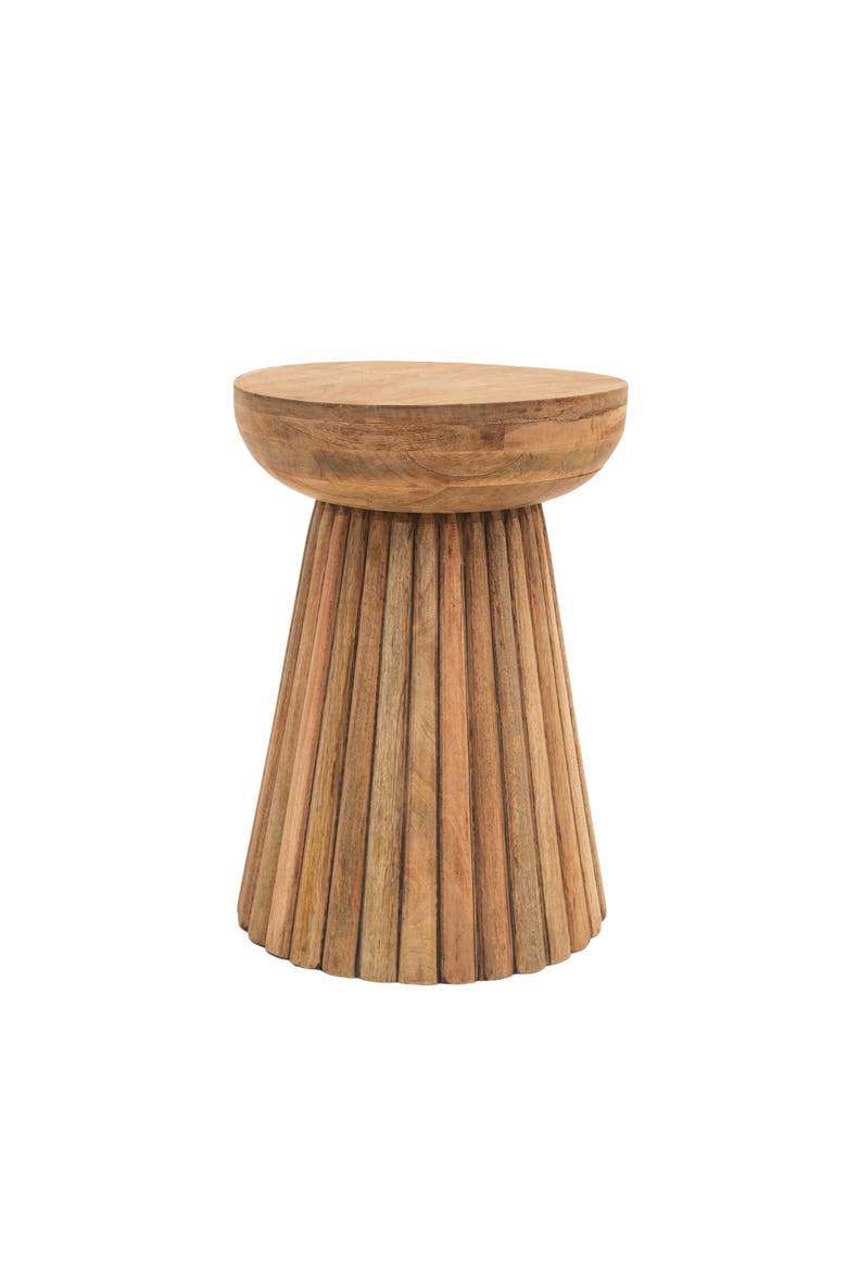 Hand Carved Mango Wood Accent Table Stool, Main, color, Natural Brown