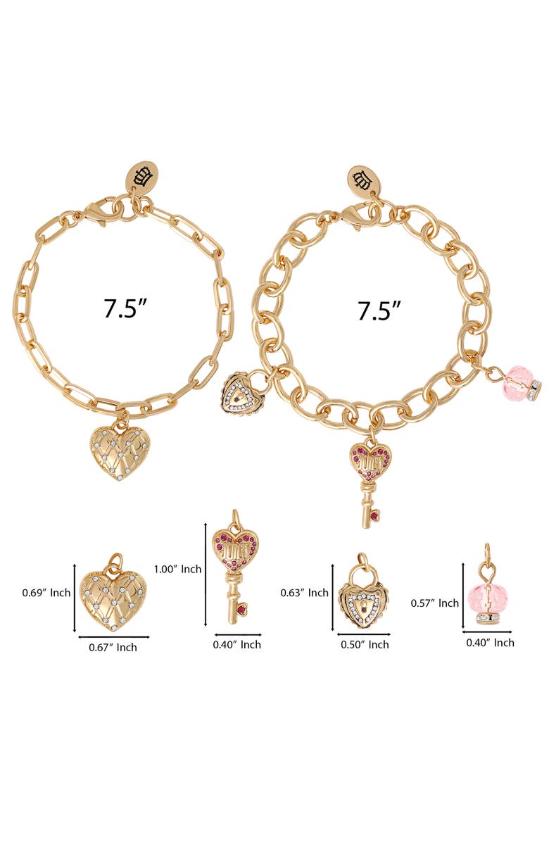 Juicy Couture Charm Bracelet Set with Heart and Key Charms, 7.5'', Alternate, color, Gold Tone