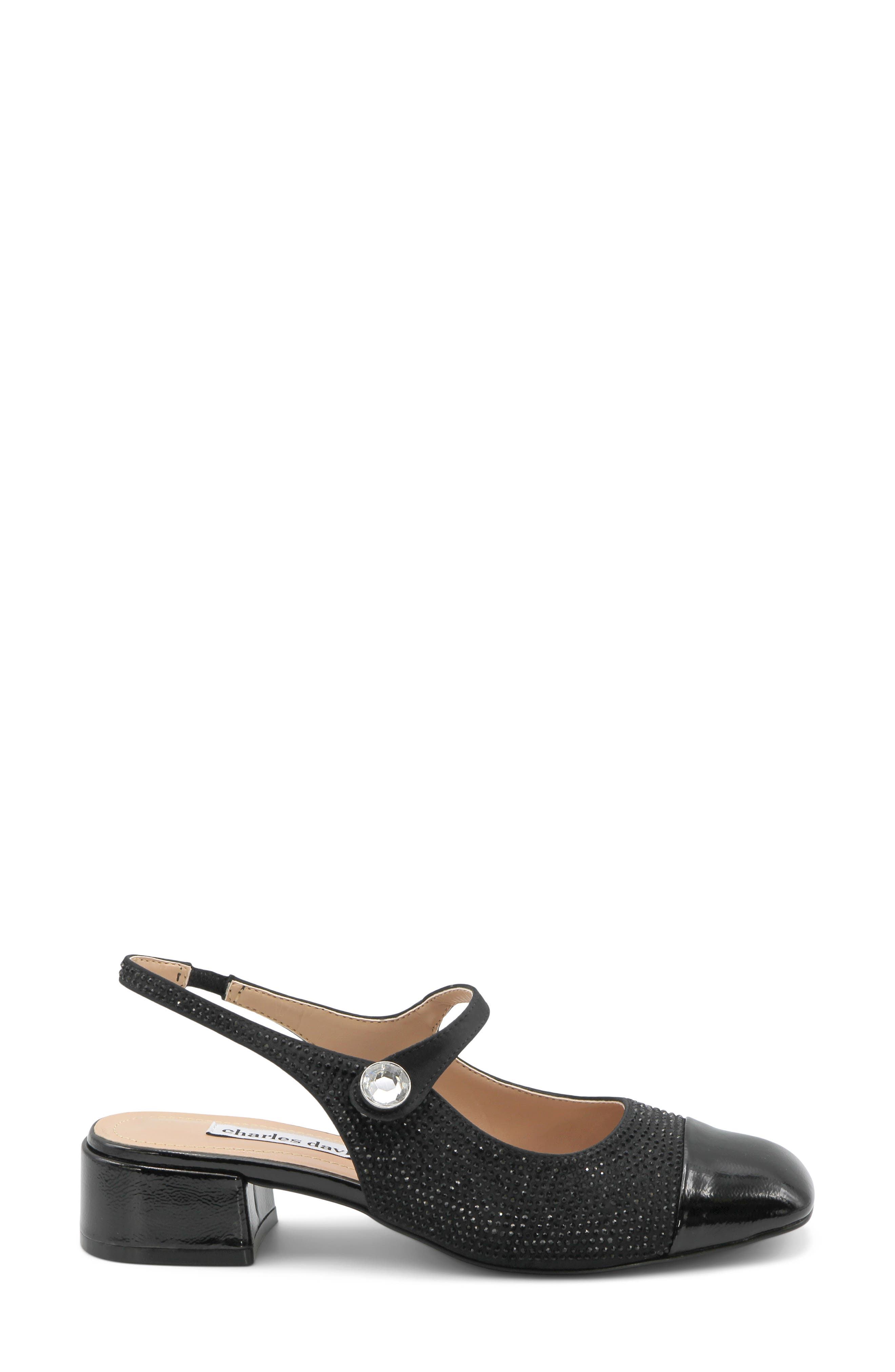 Charles David Zach Rhinestone Mary Jane Slingback Flat, Alternate, color, Black
