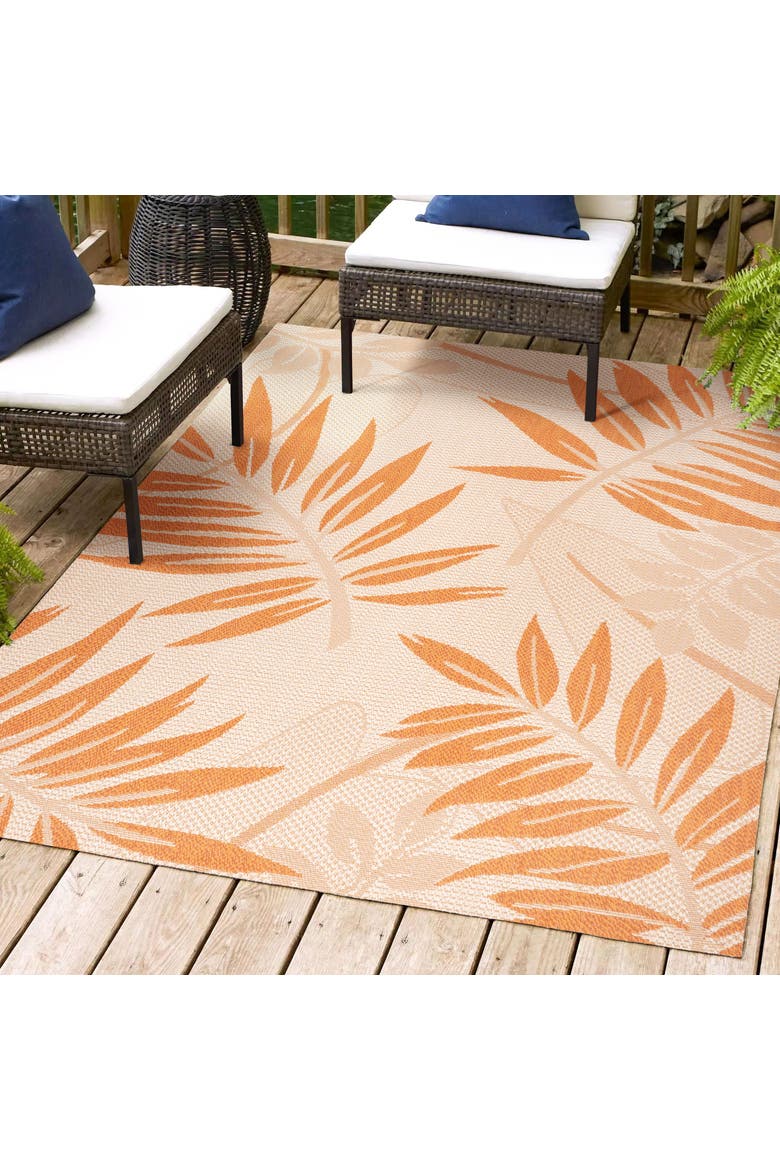 Havana Tropical Palm Leaf Indoor/Outdoor Area Rug, Alternate, color, Cream/Orange