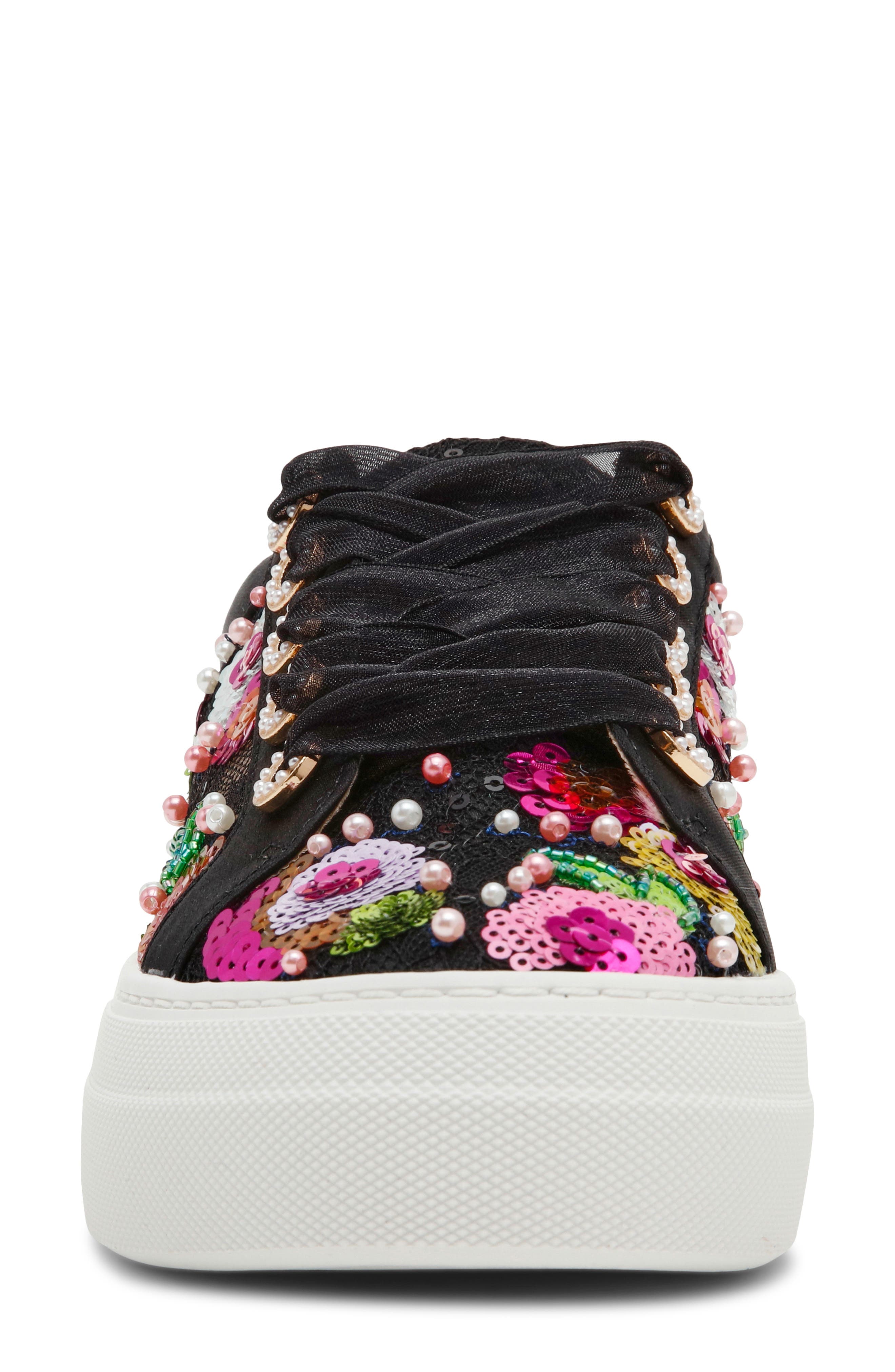 Betsey Johnson Bonny Sequin Platform Sneaker, Alternate, color, Black Floral