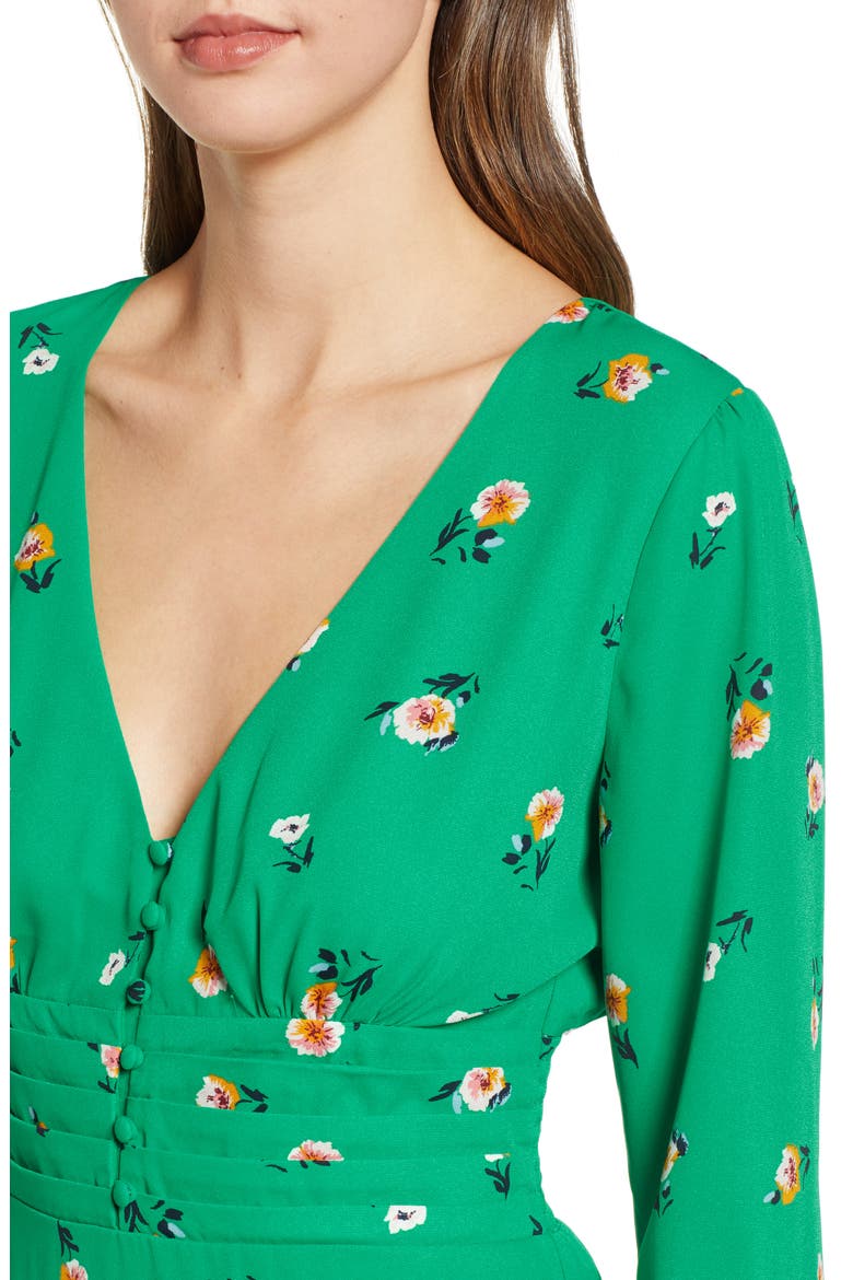 Print Button Dress, Alternate, color, GREEN FLORAL