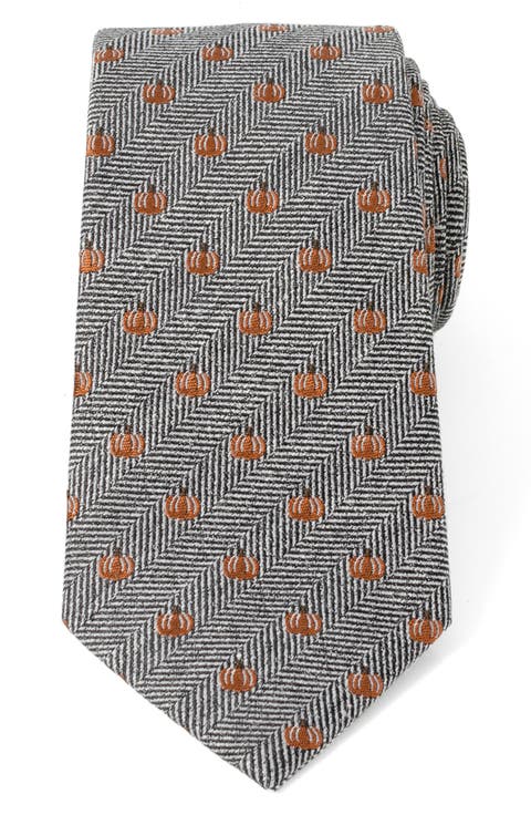 Holiday Pumpkin Silk & Linen Blend Herringbone Tie