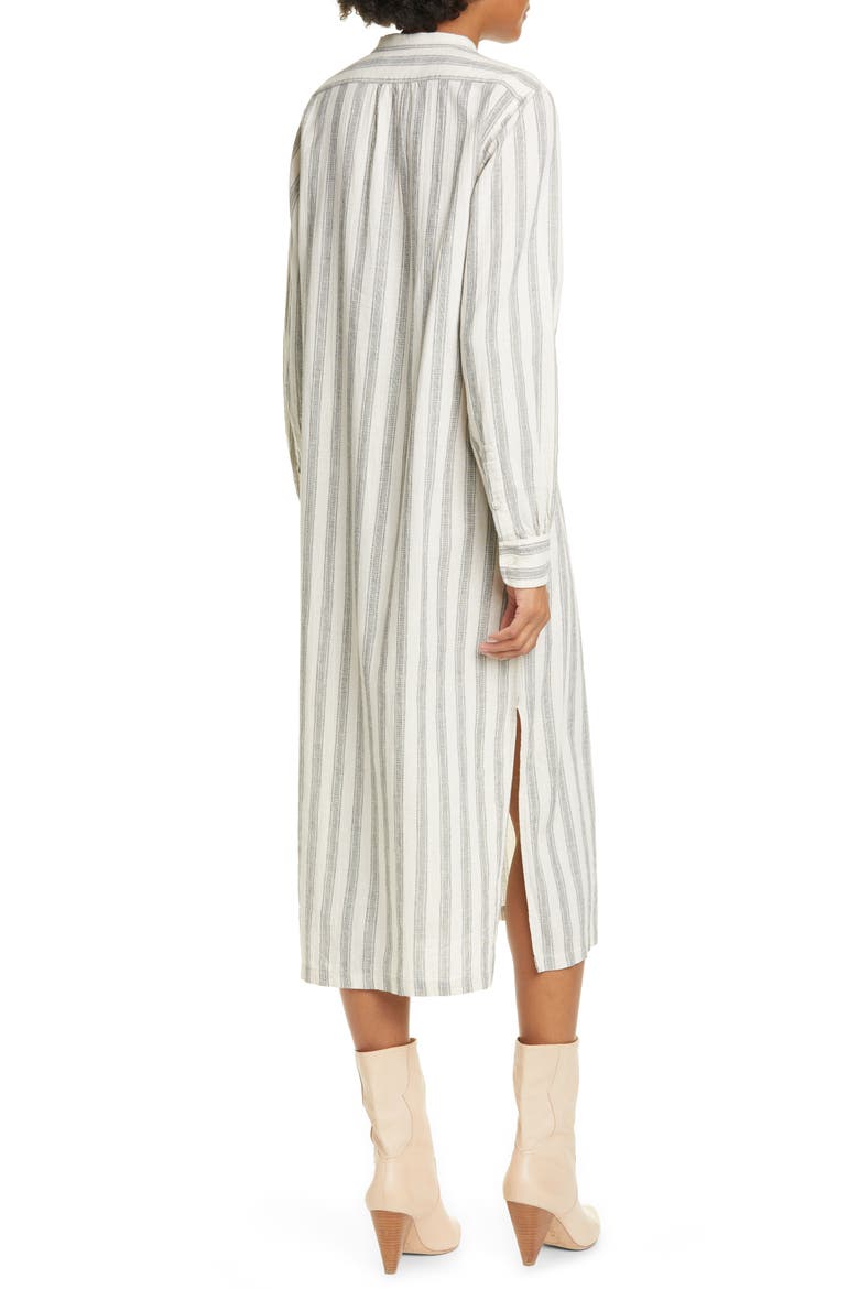 Malia Long Sleeve Stripe Cotton & Linen Midi Dress, Alternate, color, NATURAL/ BLACK STRIPE