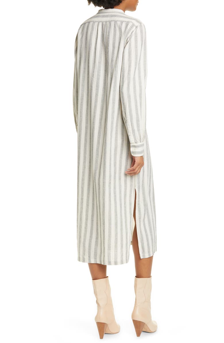 Nili Lotan Malia Long Sleeve Stripe Cotton & Linen Midi Dress, Alternate, color,