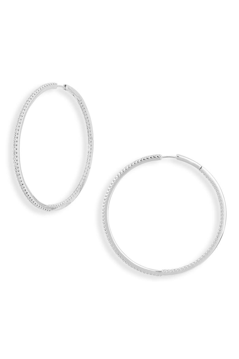 Perfect Cubic Zirconia Pavé Inside Out Hoop Earrings, Main, color, RHODIUM