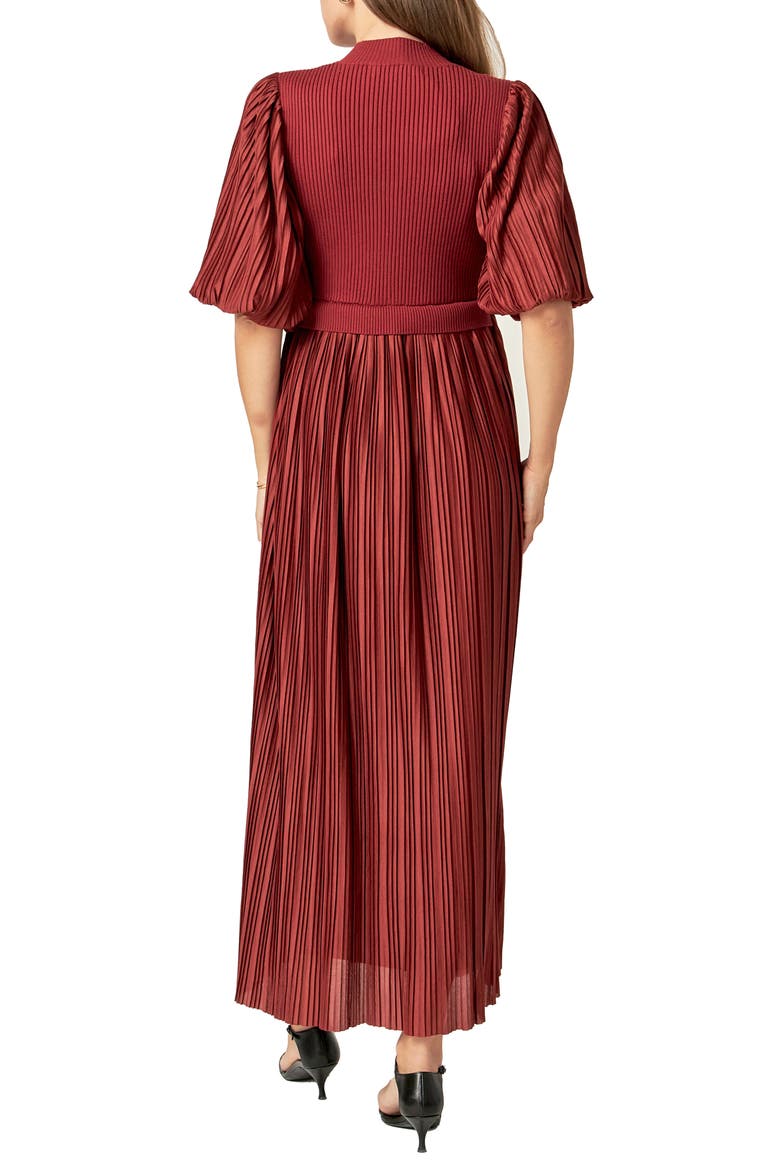 Mixed Media Pleated Dress, Alternate, color, BRICK