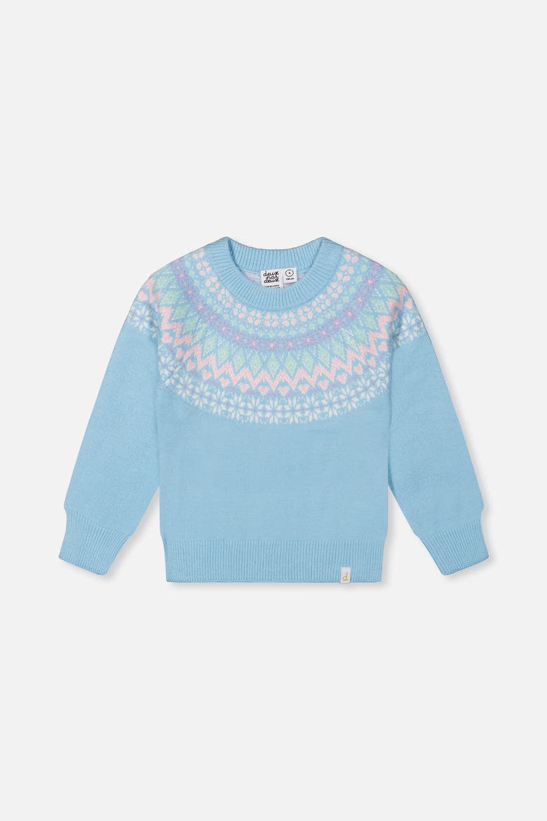 Nordic Jacquard Raglan Sleeve Ribbed Cuff Sweater, Main, color, Light Blue