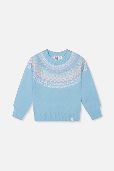 Nordic Jacquard Raglan Sleeve Ribbed Cuff Sweater
