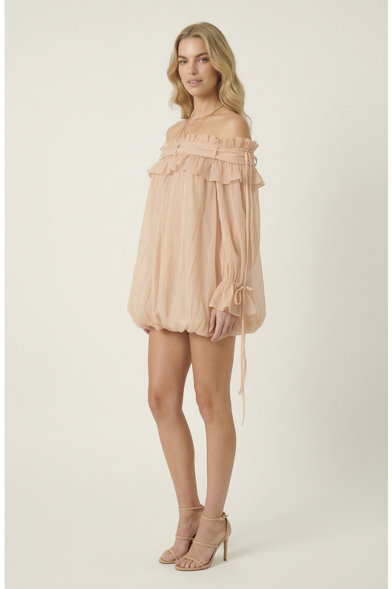 Off Shoulder Ruffle Mini Dress, Alternate, color, Peach
