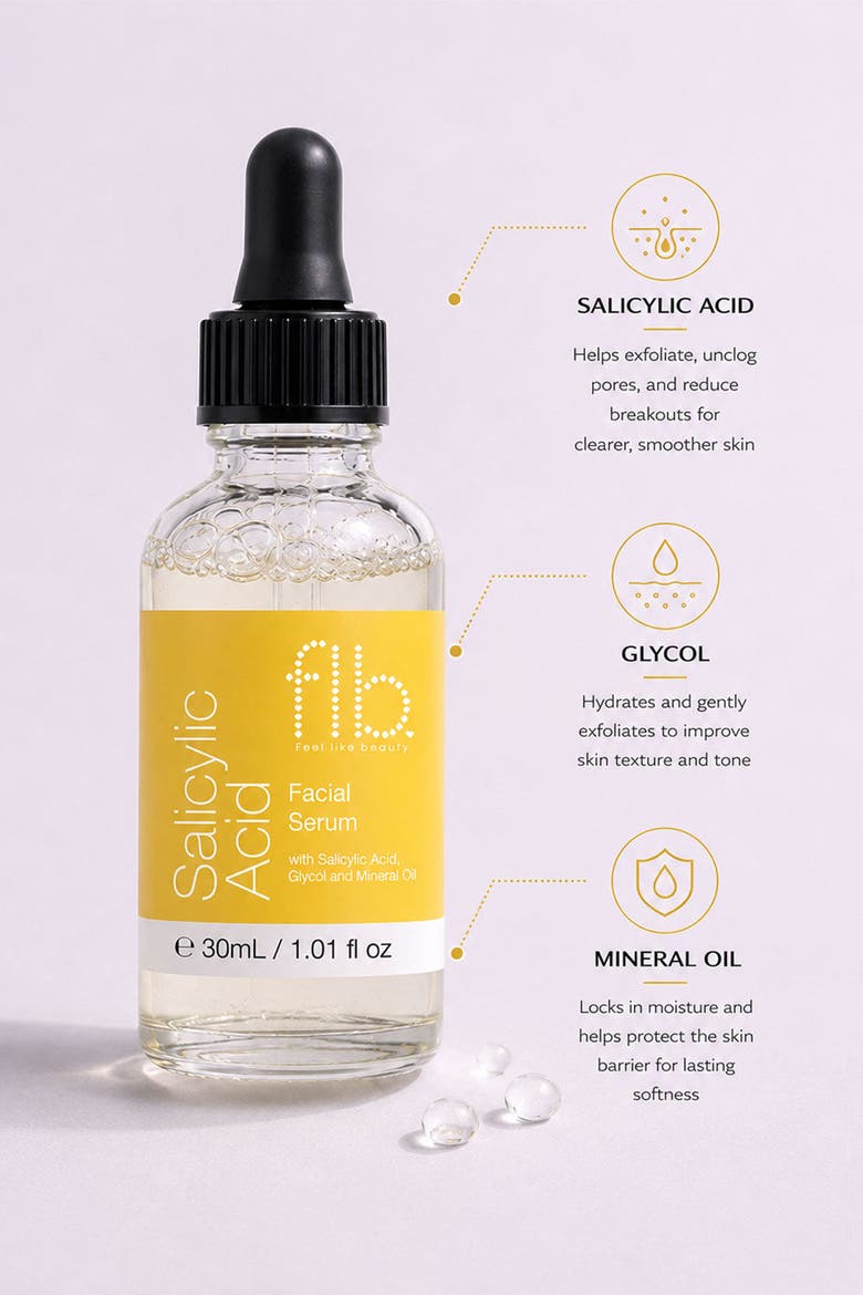 Salicylic Acid Facial Serum 30ml for Acne & Blemishes, Large Pores, Alternate, color, White