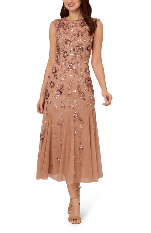 ADRIANNA PAPELL ADRIANNA PAPELL EMBELLISHED MESH MIDI COCKTAIL DRESS 