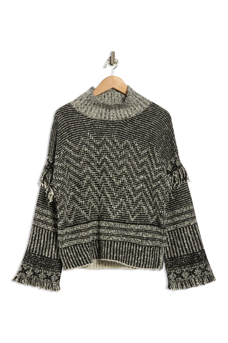 Fringe Bouclé Sweater, Alternate, color, BLACK/ GREY