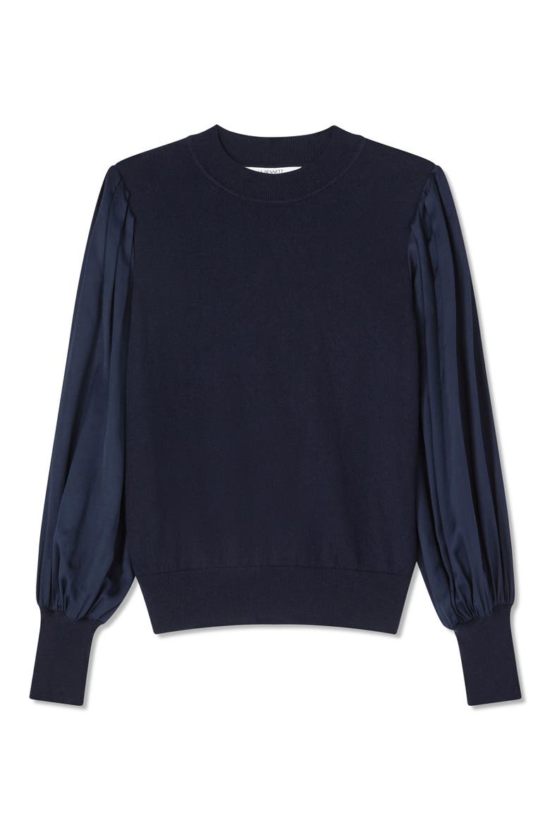 Erica Mixed Media Top, Alternate, color, NAVY