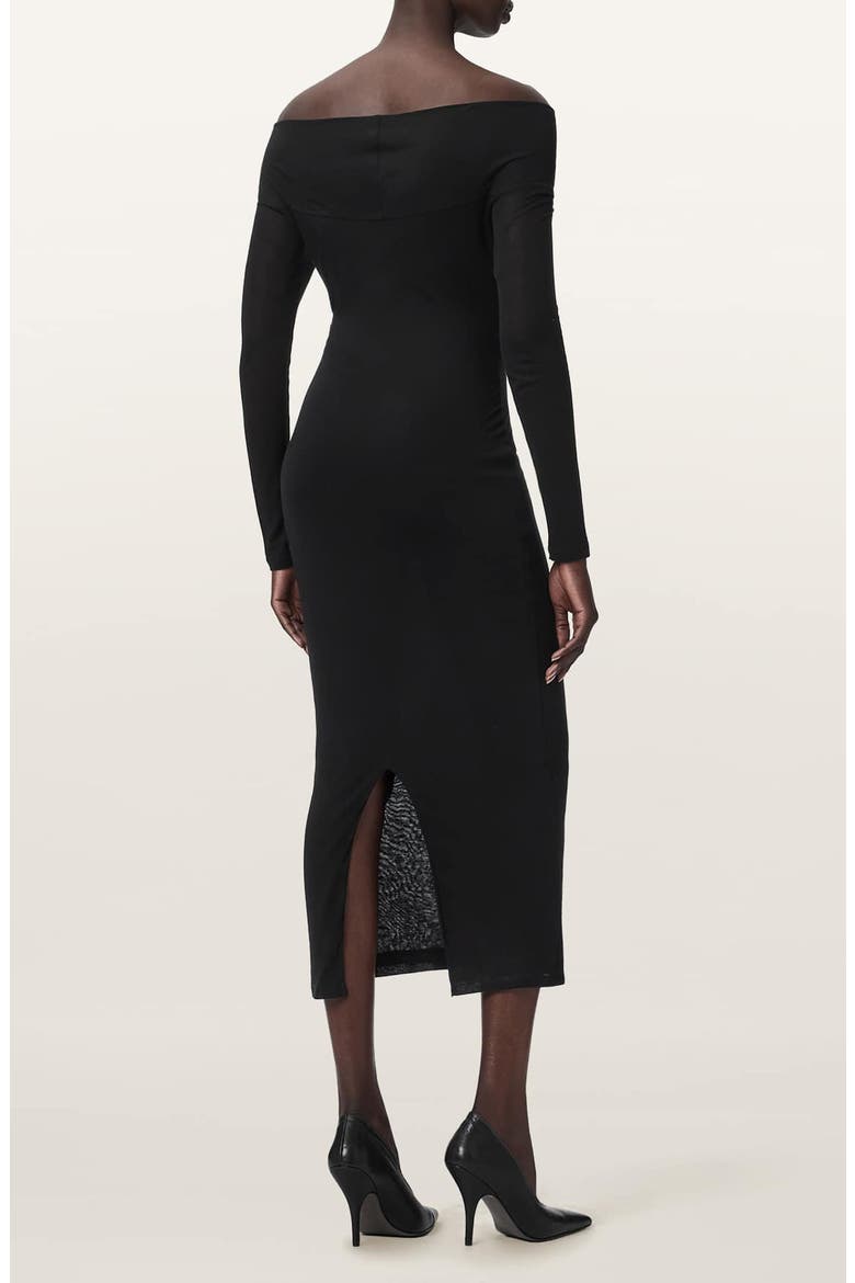 Delta Off the Shoulder Long Sleeve Jersey Midi Dress, Alternate, color, BLACK