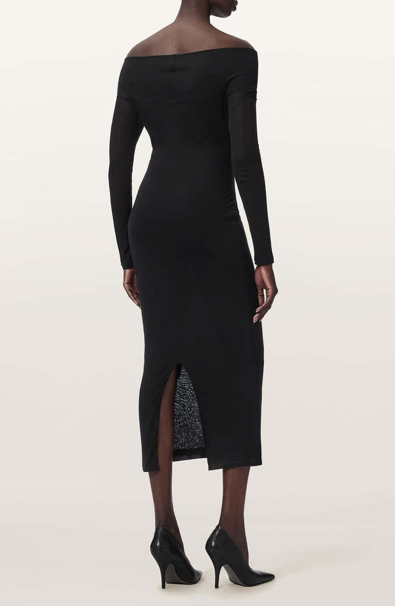 AllSaints Delta Off the Shoulder Long Sleeve Jersey Midi Dress, Alternate, color, Black