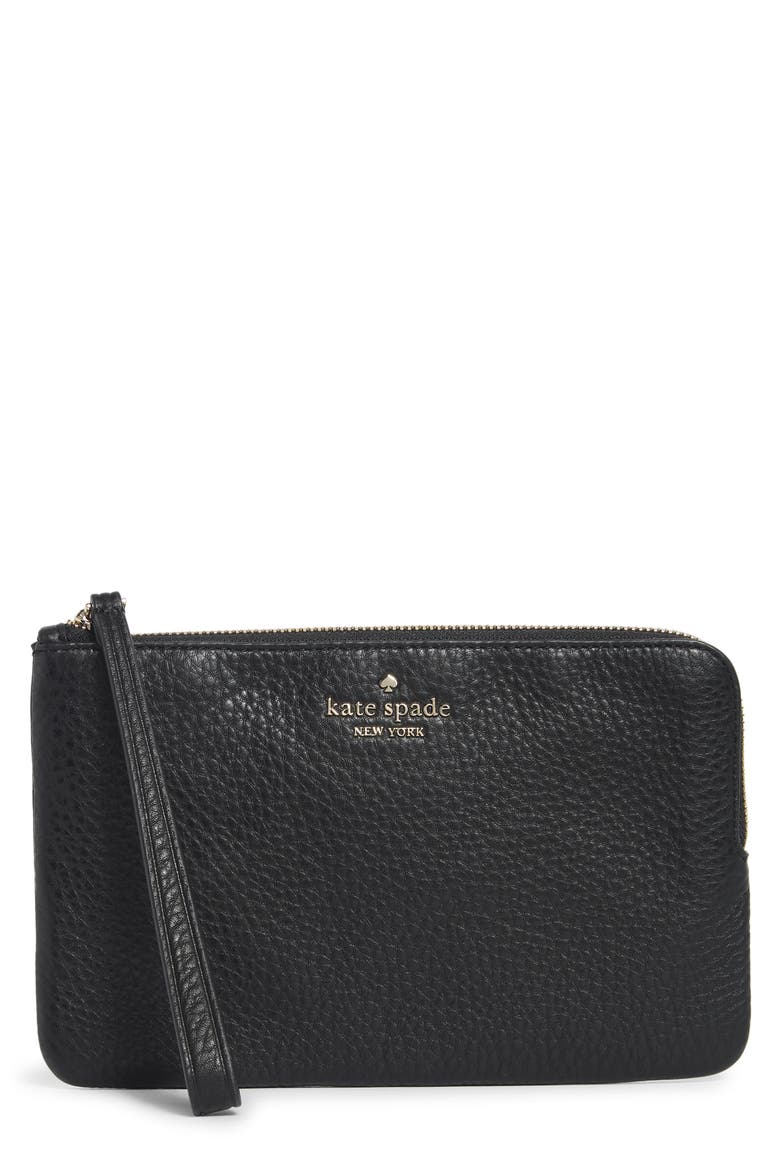 leila pebbled leather medium pouch, Main, color, BLACK