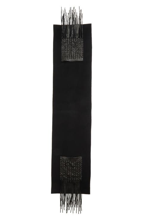 Wool & Cashmere Scarf with Macramé Leather Fringe