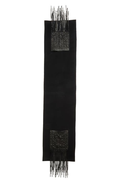Lafayette 148 New York Wool & Cashmere Scarf With Macramé Leather Fringe In Black