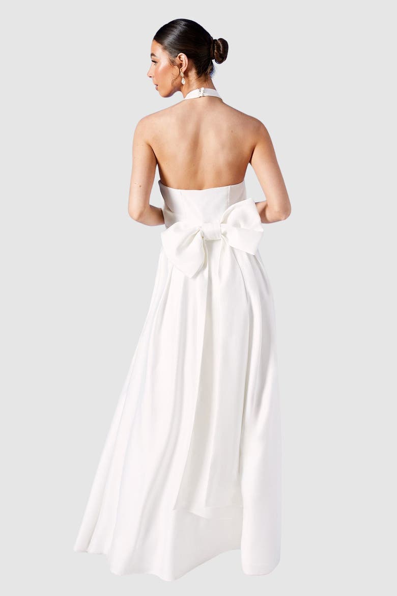 Satin Halterneck Wedding Dress, Alternate, color, Ivory